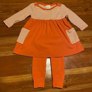 Hanna Andersson 12-18 Month Orange Striped Dress Set with Leggings